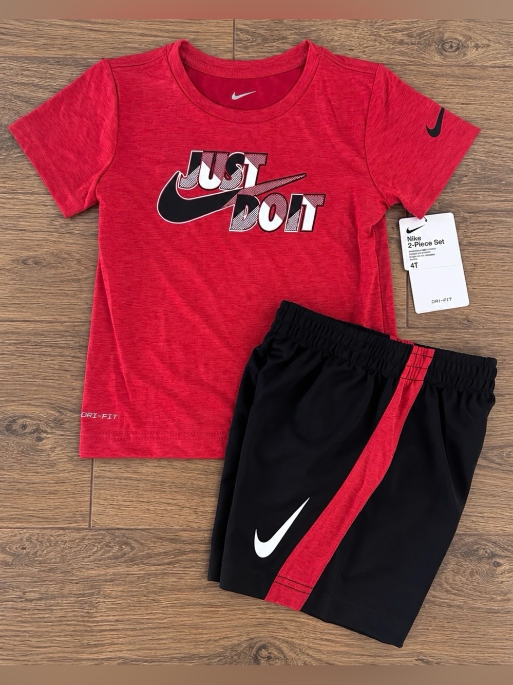 Nike Kids Red 'Just Do It' Tee & Black Shorts Set Size 4T